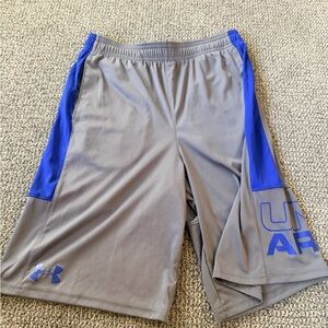 Under Armour Youth XL  Gray Shorts with Bright Blue Panels